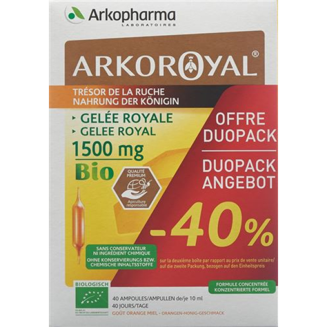 Arkoroyal Royal Jelly Drinking Bottle 1500 mg Bio Duo 2 x 20 pcs