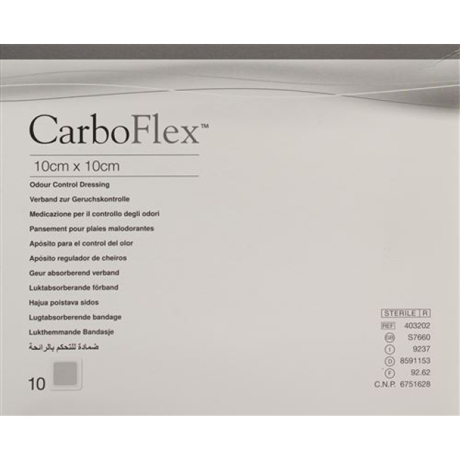 CARBOFLEX aktivt kul bandage 10x10cm steril 10 stk