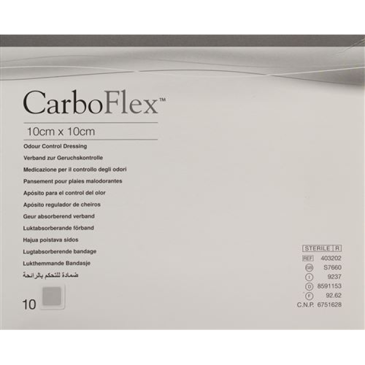 CARBOFLEX aktivt kol förband 10x10cm steril 10 st