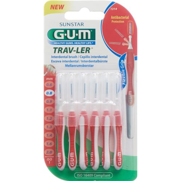 GUM SUNSTAR Proxabrush Trav-Ler ISO 1 0,8 mm silindrik qırmızı 6 ədəd