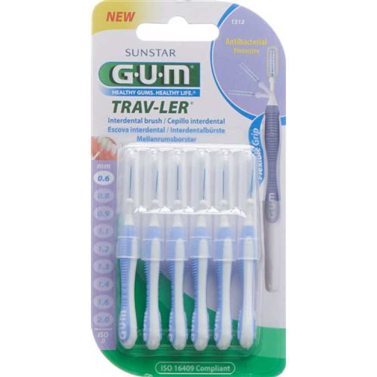 GUM SUNSTAR Proxabrush Trav-Ler ស្តង់ដារ ISO 0.6mm 1 ស៊ីឡាំងពណ៌ស្វាយ 6 កុំព្យូទ័រ