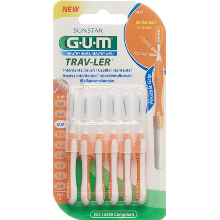 GUM SUNSTAR Proxabrush Trav-Ler ISO 2 0,9mm cylindrisk orange 6 stk.