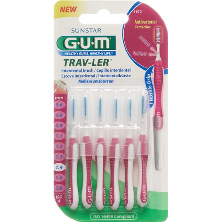 GUM SUNSTAR Proxabrush Trav-Ler ISO standard 4 1,4mm cylindrisk rosa 6 st