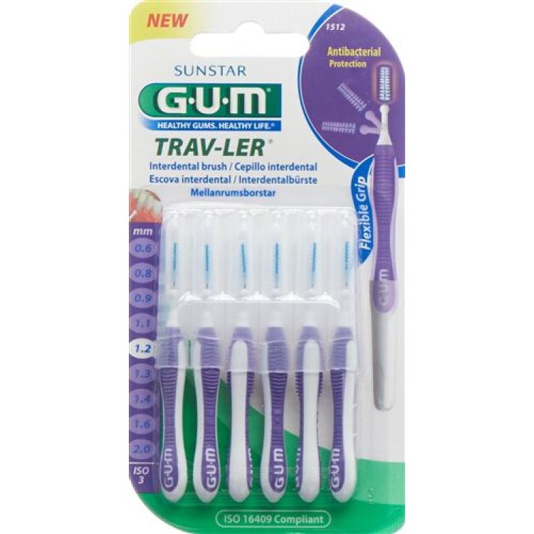 GUM SUNSTAR Proxabrush Trav-Ler ISO standardı 3 1,2 mm silindirik menekşe 6 adet