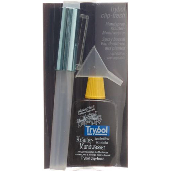 Trybol burnos purškiklis clip-fresh blue 8ml + žolelių burnos skalavimo skystis 20 ml
