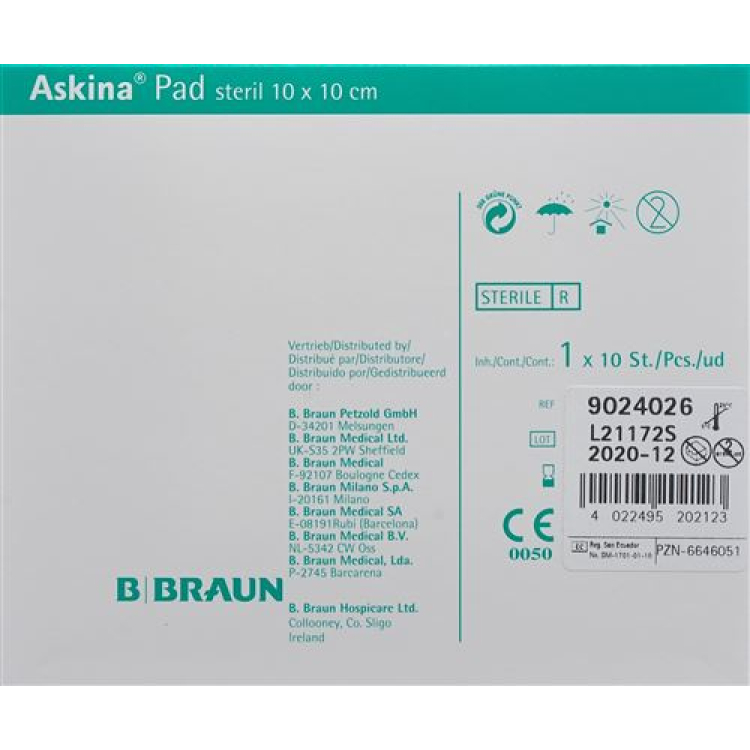 Askina Pad gyapjú borogatás 10cmx10cm steril zacskó 10 db