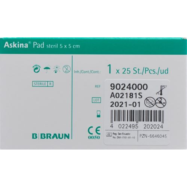 Askina Pad κομπρέσα fleece 5cmx5cm αποστειρωμένη σακούλα 25 τεμ