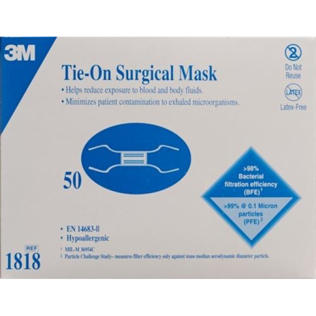 3M chirurgická maska ​​zaväzovacia komfortná modrá 50 ks