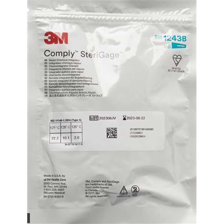 3M Comply SteriGage Intégrant Indicateurs Vapeur 100 pcs