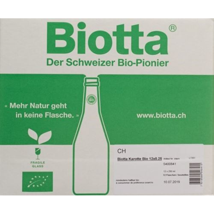 Biotta wortel Bio 12 Fl 250 ml