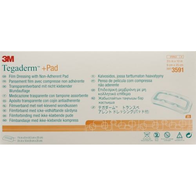 3M Tegaderm + Pad 9x25cm compresse 4.5x20cm 25 pièces
