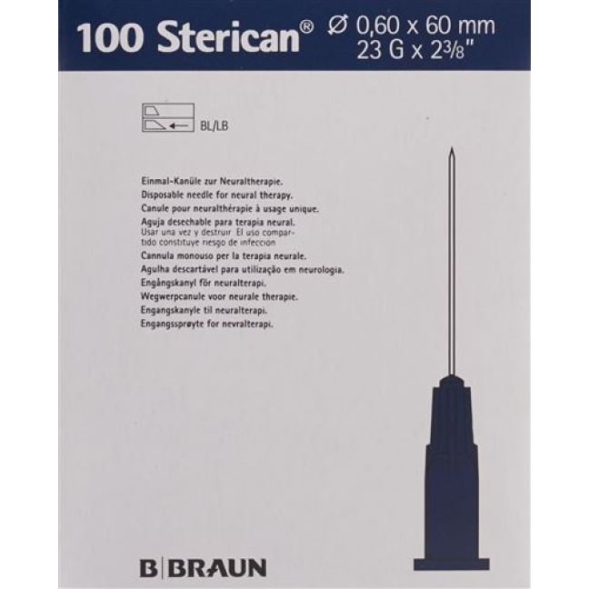 STERICAN adata 23G 0,60x60mm mėlyna Luer 100 vnt