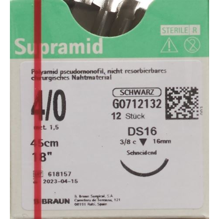 SUPRAMID 45cm DS 16 4-0 black 12 pcs