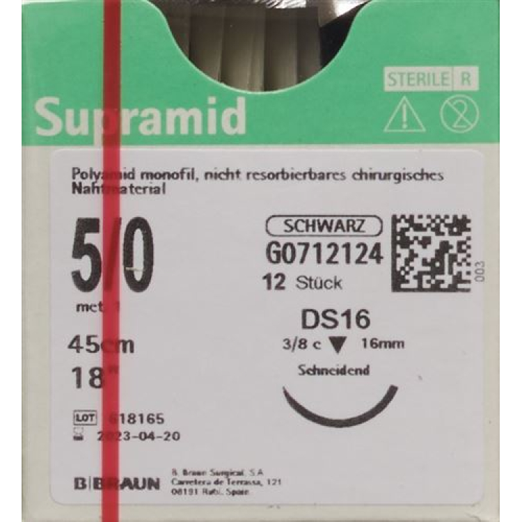 SUPRAMID 45cm DS 16 5-0 czarny 12 szt