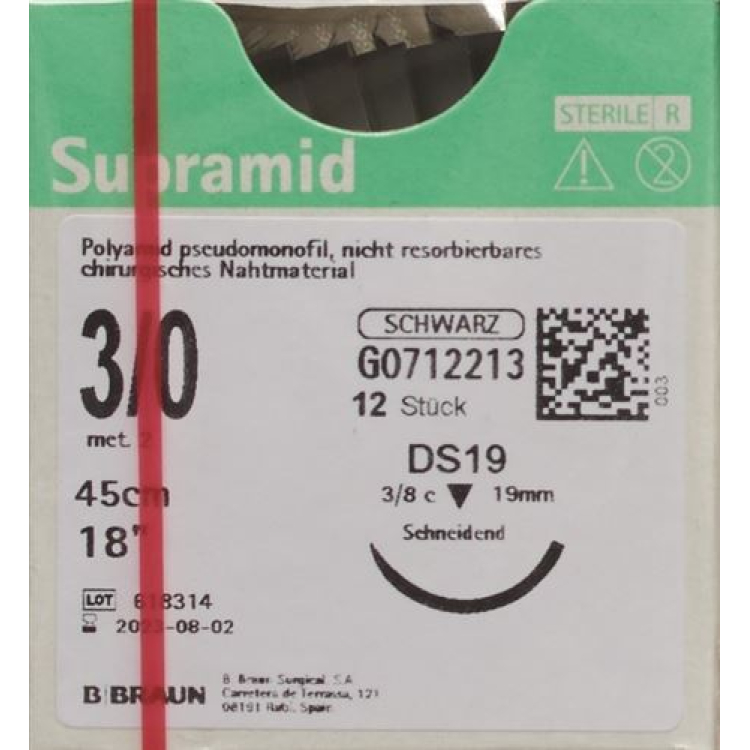 SUPRAMID 45cm DS 19 3-0 fekete 12 db