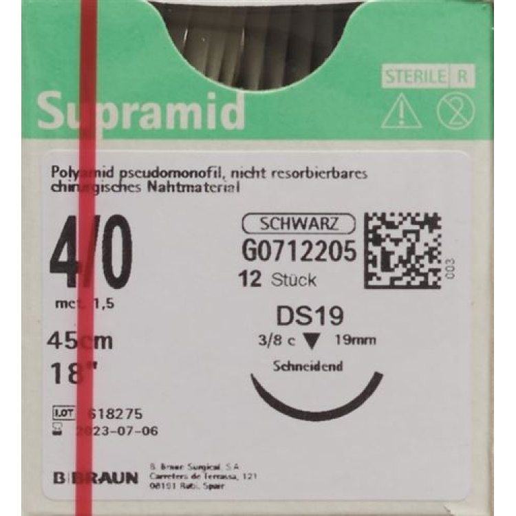 Supramid 45cm DS 19 4-0 zwart 12 st