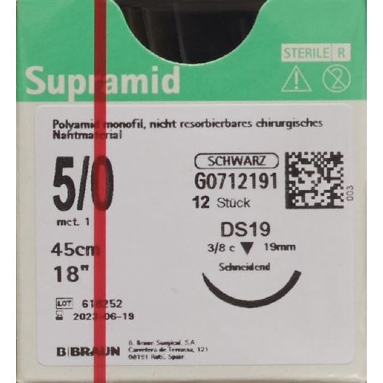 SUPRAMID 45cm DS 19 5-0 juoda 12 vnt