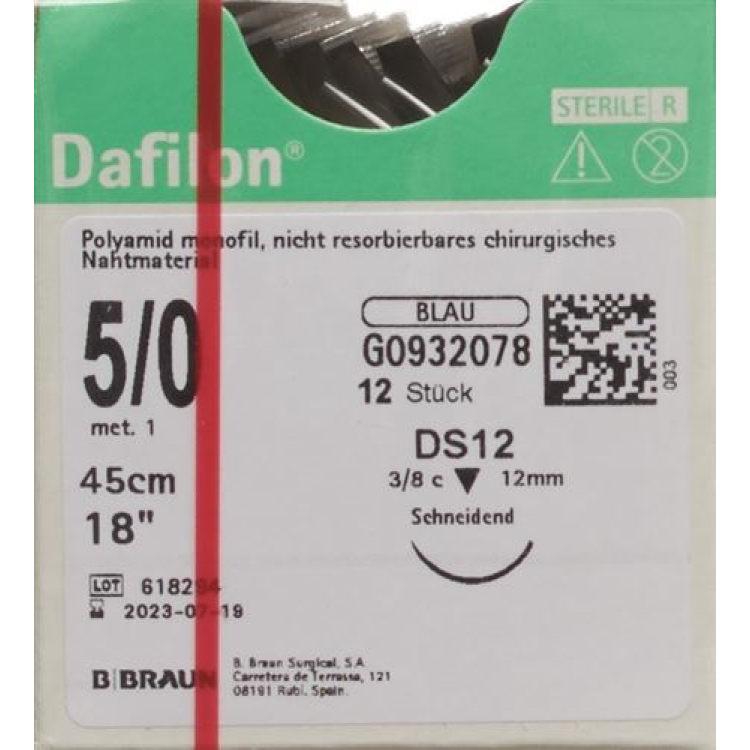 DAFILON 45cm azul DS 12 5-0 12 uds