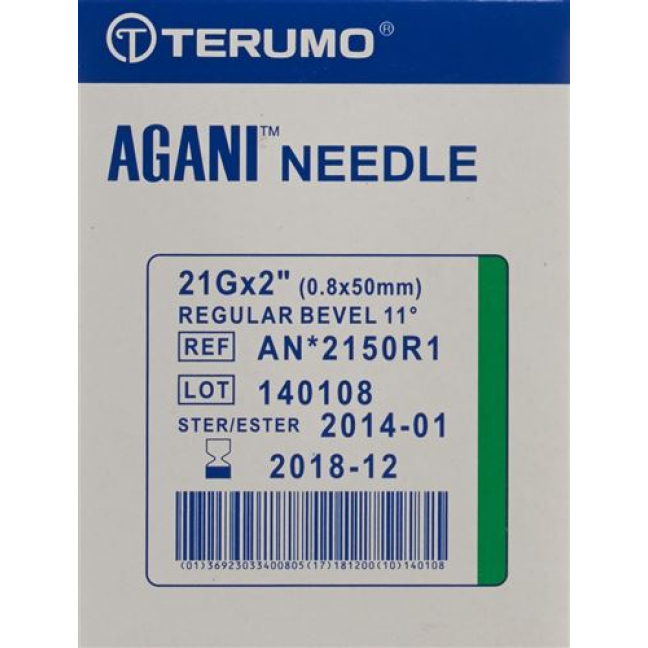 Terumo Agani canula desechable 21G 0.8x50mm verde 100 uds