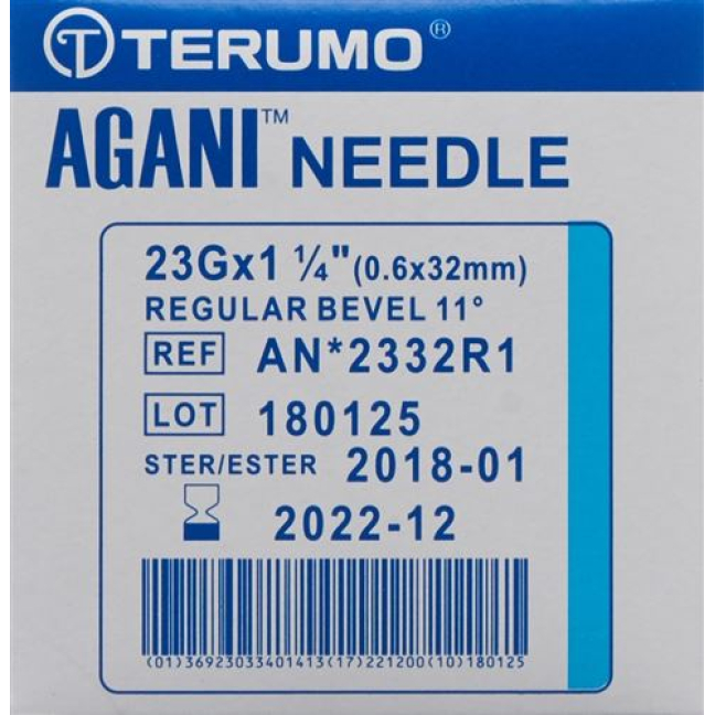 Terumo Agani canule jetable 23G 0.6x32mm bleu 100 pcs