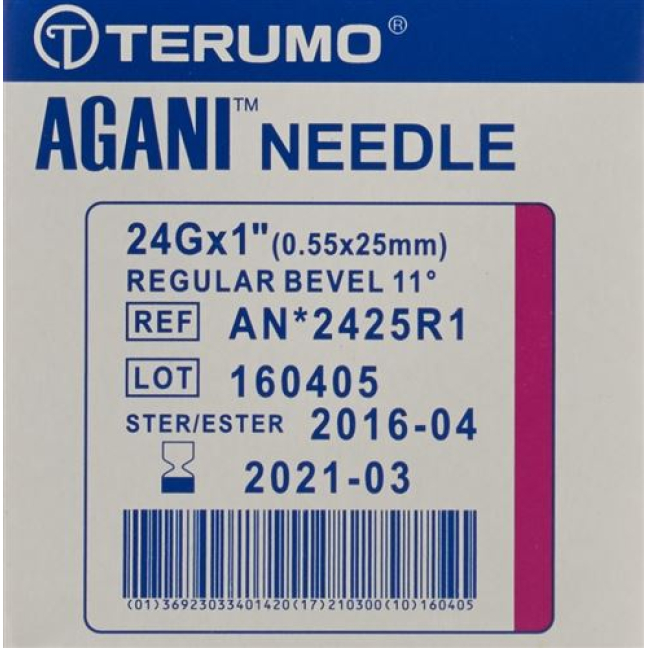 Terumo Agani engangskanyle 24G 0,55x25mm lilla 100 stk.