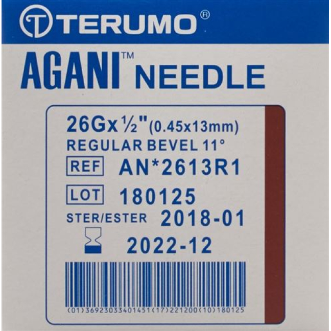 Terumo Agani kertakäyttökanyyli 26G 0,45x13mm ruskea 100 kpl