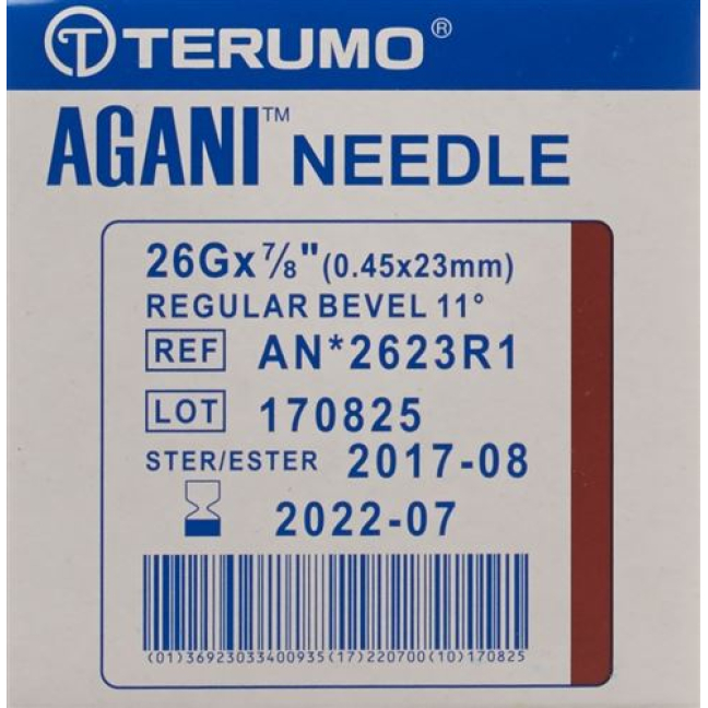 Terumo Agani kanula sekali pakai 26G 0.45x23mm coklat 100 pcs