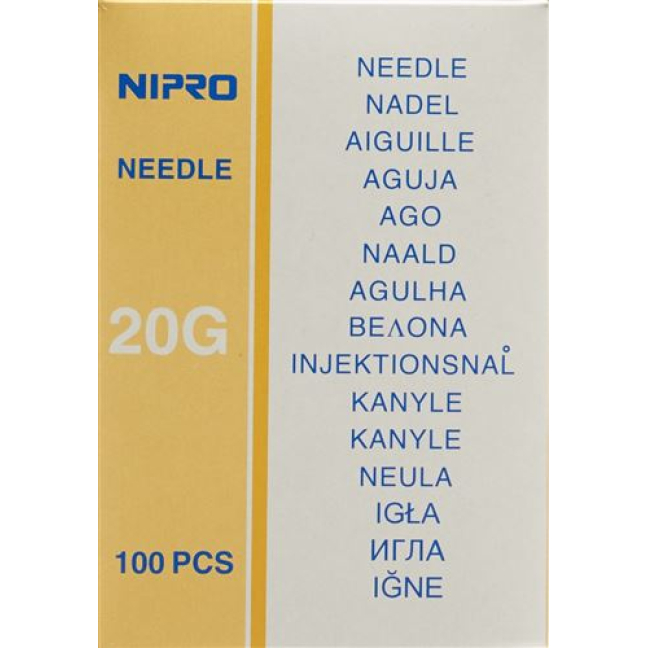 निप्रो डिस्पोजेबल सुई 0.9x70mm 20Gx2 3/4 पीला 100 पीसी