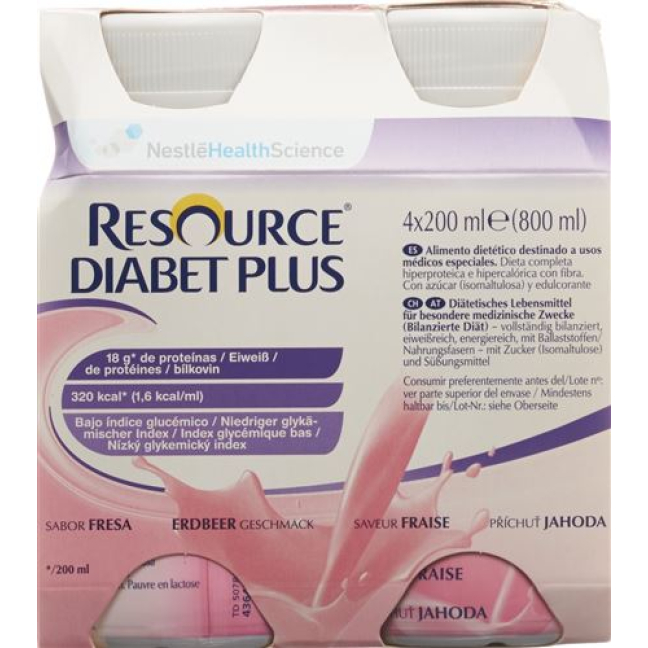 Resource Diabet Plus braškių 4 Fl 200 ml