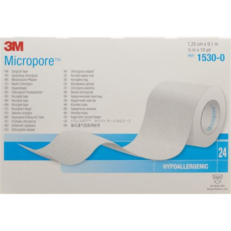 3M Micropore រមៀល plaster ដោយគ្មាន dispenser 12mmx9.14m ពណ៌ស 24 ទំ