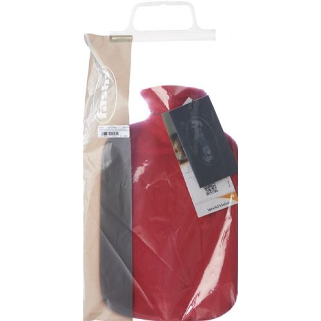 Fashy hot water bottle thermoplastic with fleece cover 2l cranberry