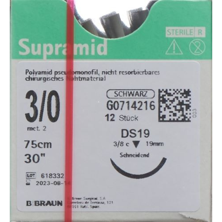 SUPRAMID 75cm DS 19 3-0 கருப்பு 12 பிசிக்கள்