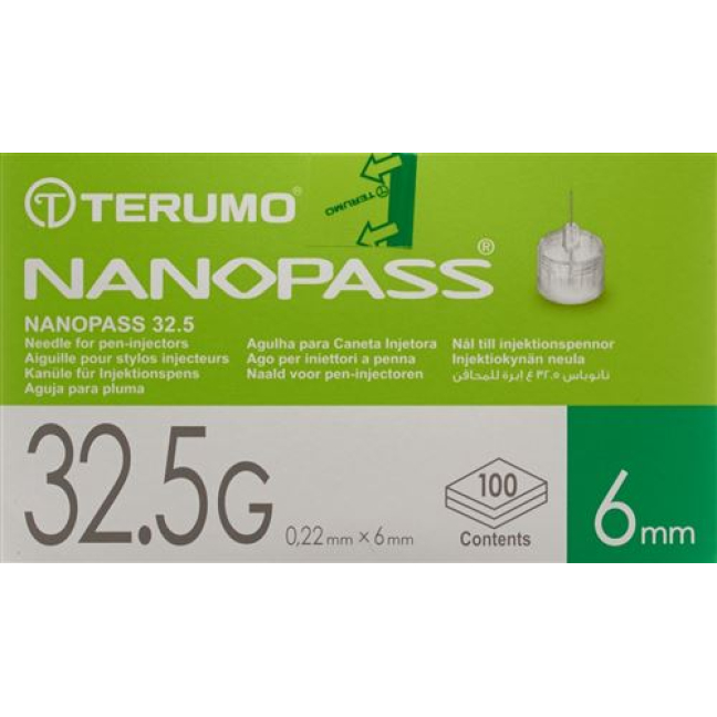 Terumo pennnål NANO PASS 32,5g 0,22x6mm kanyl för injektionspenna 100 st