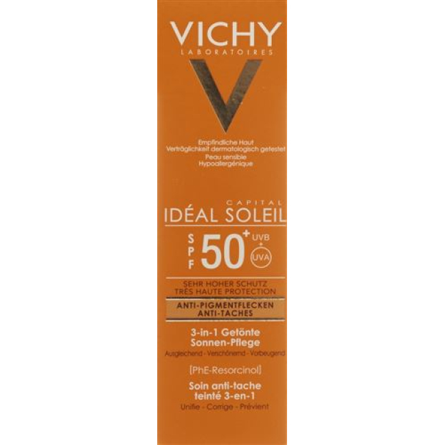 Vichy Ideal Soleil հակապիգմենտային քսուք 3-ը 1-ում երանգավորված SPF50 + 50 մլ