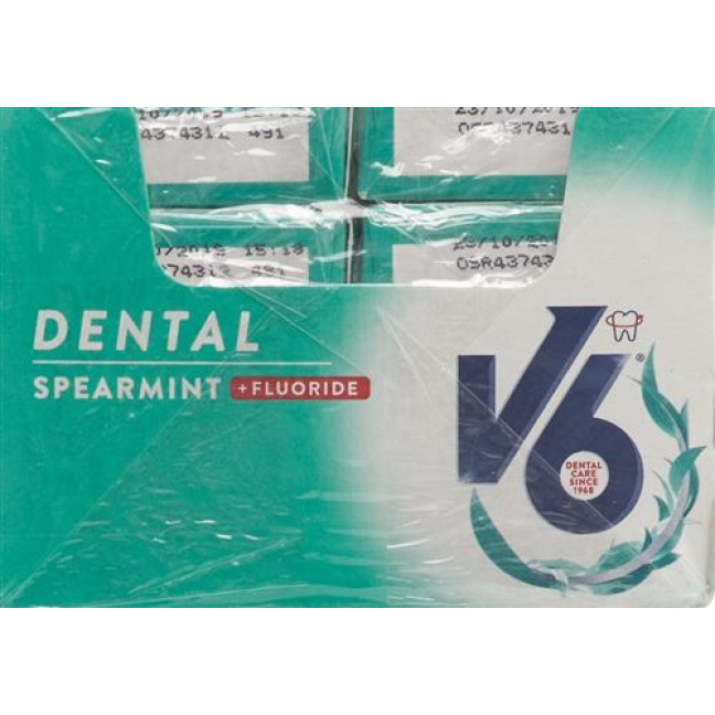 V6 Dental Care Chewing Gum Spearmint + Fluoride 24 Box