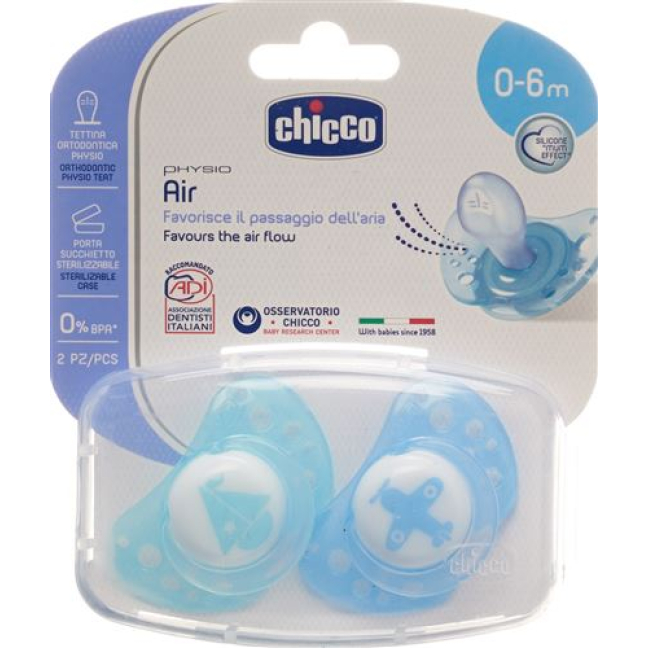 Chicco Physiological Silicone Soother mini BLUE 0-6m CASE IT / DE / FR 2 pcs