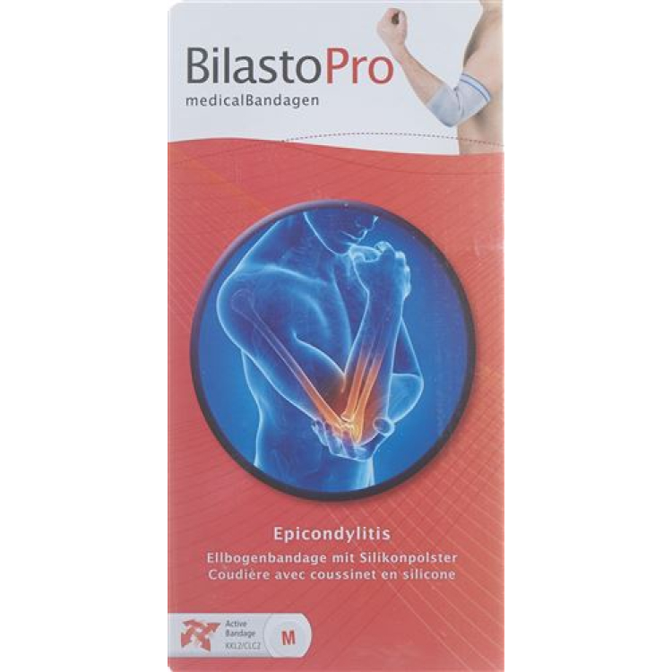 Bilasto Pro Epicondylitis Ellbogenbandage M grau mit Silikonpols