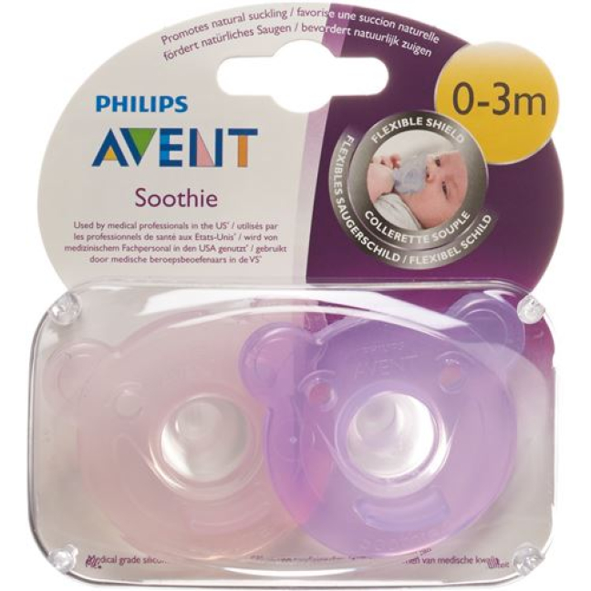 Avent Philips Soothie pacifier pink / purple 0-3 months 2 pcs