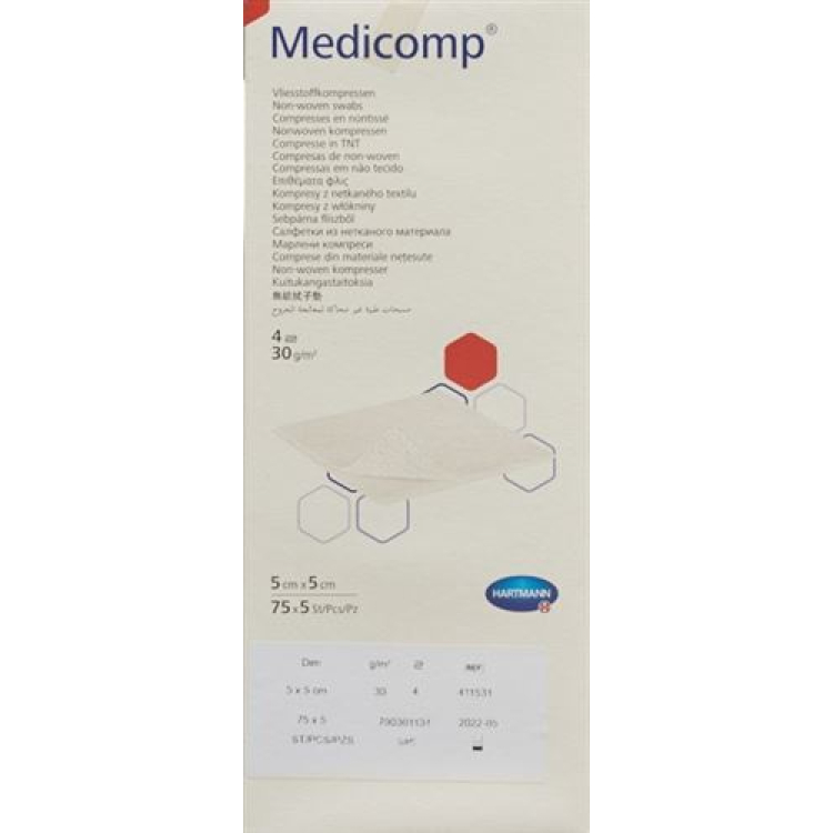 MEDICOMP fleecekomp 5x5cm 4f 30g/m2 75x5 kpl