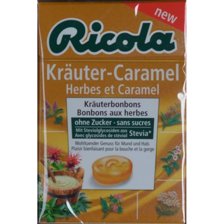 Stevia bilan shakarsiz Ricola o'simlik karamel Box 50 g