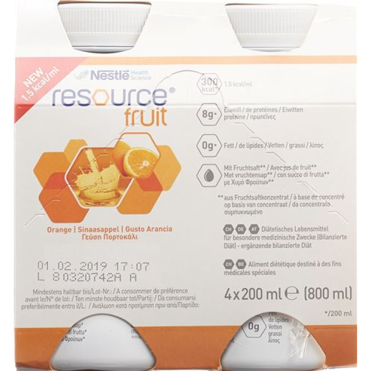 Resource Fruit Orange 4 Bottles 200ml