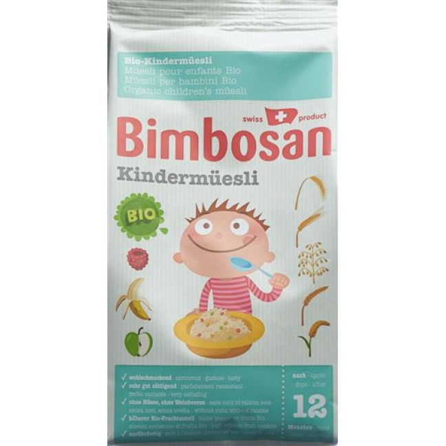 Bimbosan Organic Children's muesli គ្មានជាតិស្ករ 500 ក្រាម។