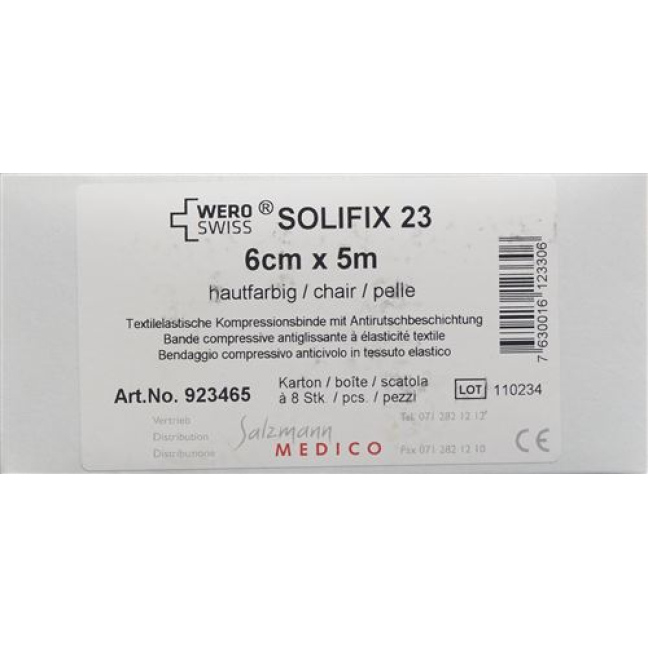 WERO SWISS Solifix 23 короткий эластичный бинт 5мx6см телесного цвета 8 шт.
