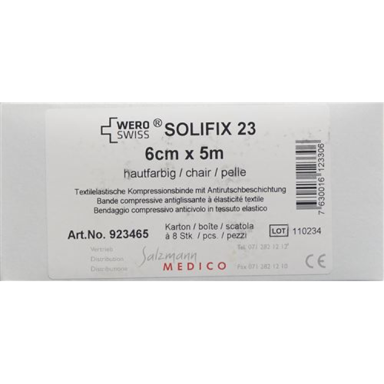 WERO SWISS Solifix 23 krátkotažný obväz 5mx6cm vo farbe kože 8ks