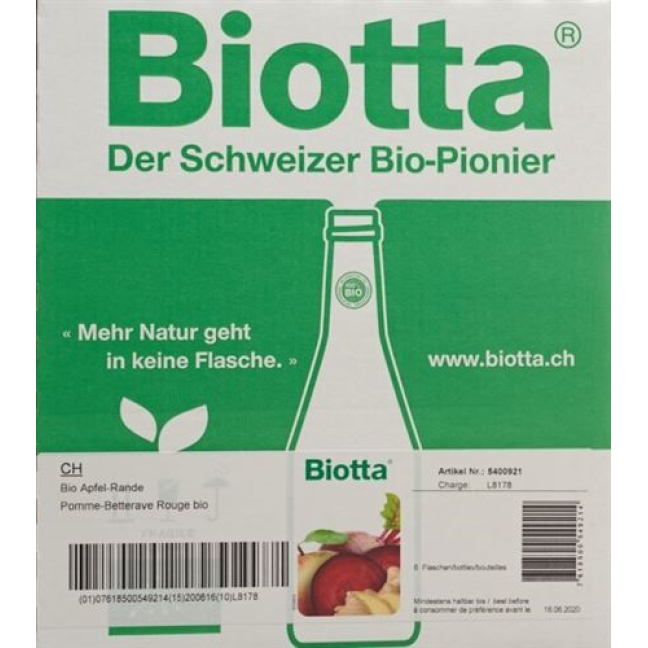 Biotta apple beetroot organic 6 bottles 5 dl