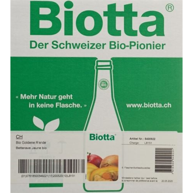 Biotta Goldene Rande Organic 6 Bottles 5 dl