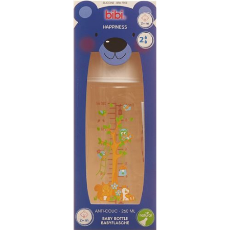 Bibi narrow neck bottle Happiness PP Natural silicone 260ml 2+ M Play with Us assorted SV-A + B New