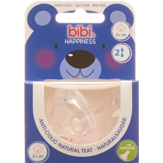 bibi Narrow Neck Teat Happiness Natural Silicone 2+ M SV-A+B New