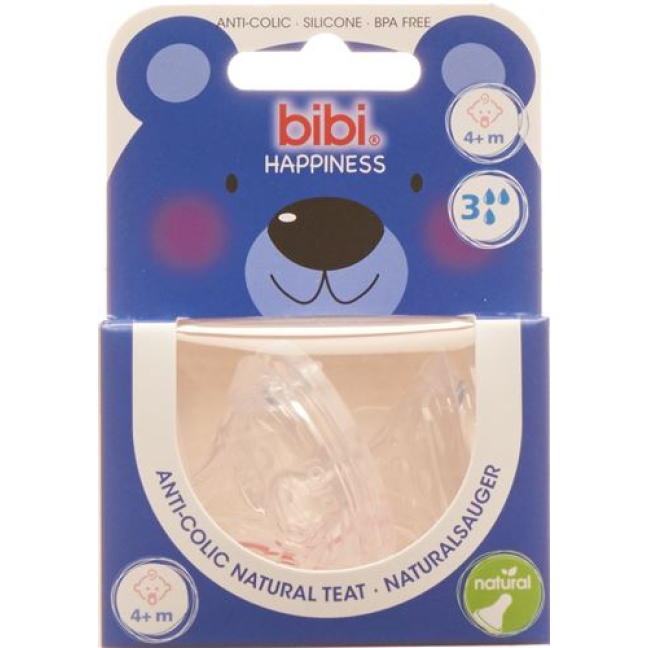 bibi Narrow Neck Teat Happiness Natural Silicone 4+ M SV-A+B New