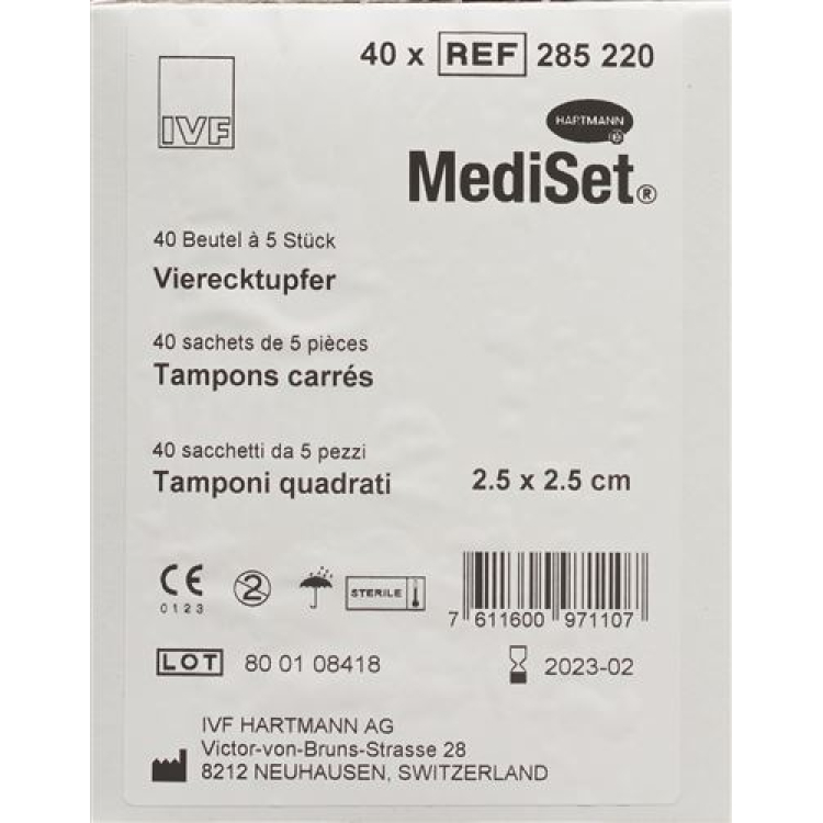 MEDISET IVF төртбұрышты тампондары 2,5x2,5 см 40 қап 5 дана